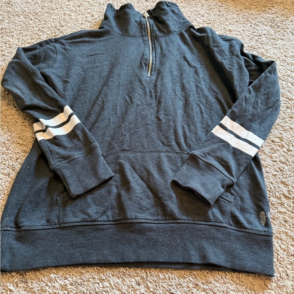 Victoria's Secret Black Half-Zip Sweatshirt with White Stripes